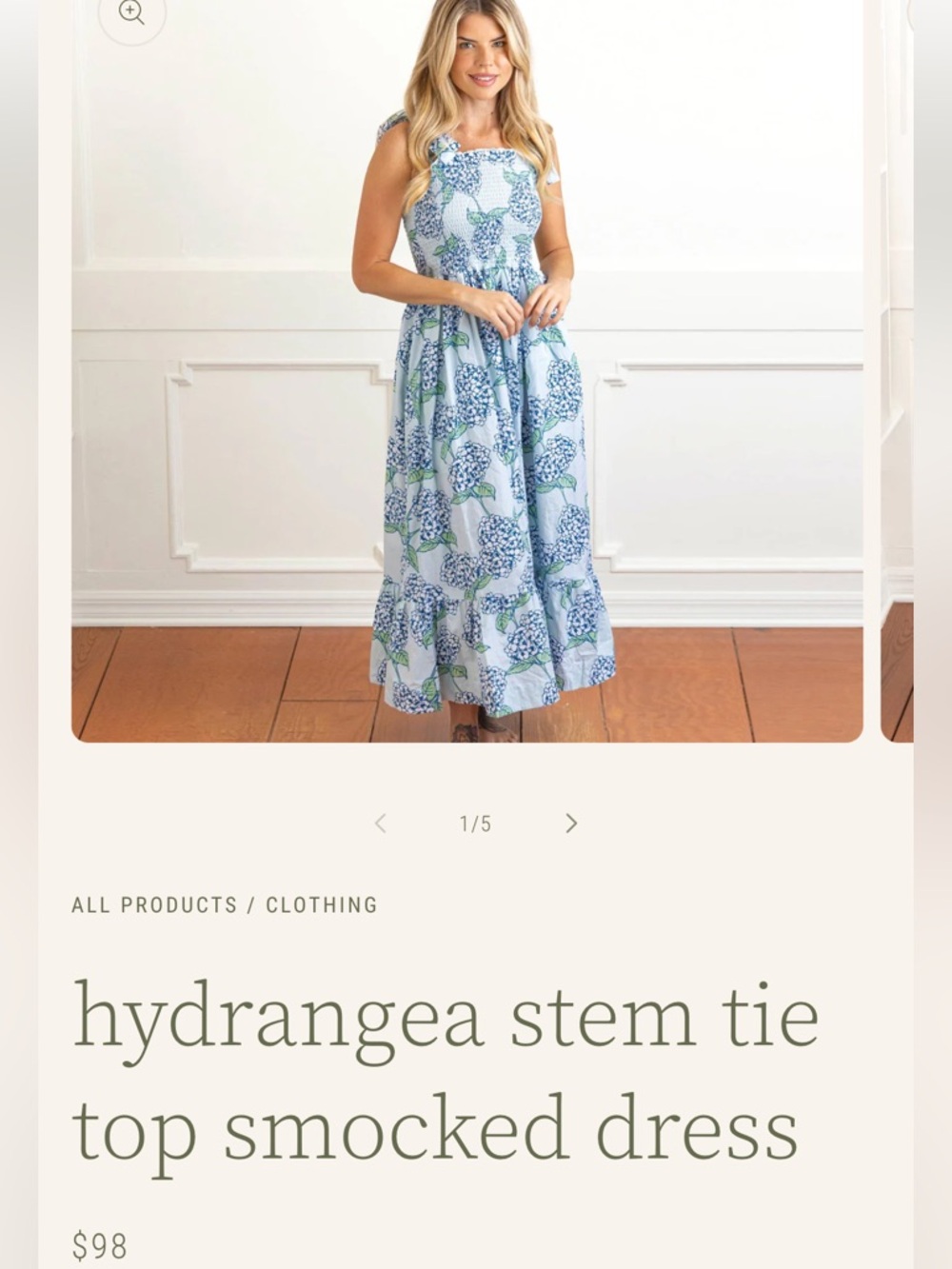 Smocked Hydrangea Maxi Dress - Light Blue Floral